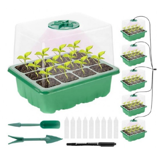 Mini-sera cu iluminare pentru 12 rasaduri – 18,5 x 15 x 14 cm, set 5 bucati